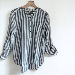Lucky Brand Black and White Striped Button Down Shirt